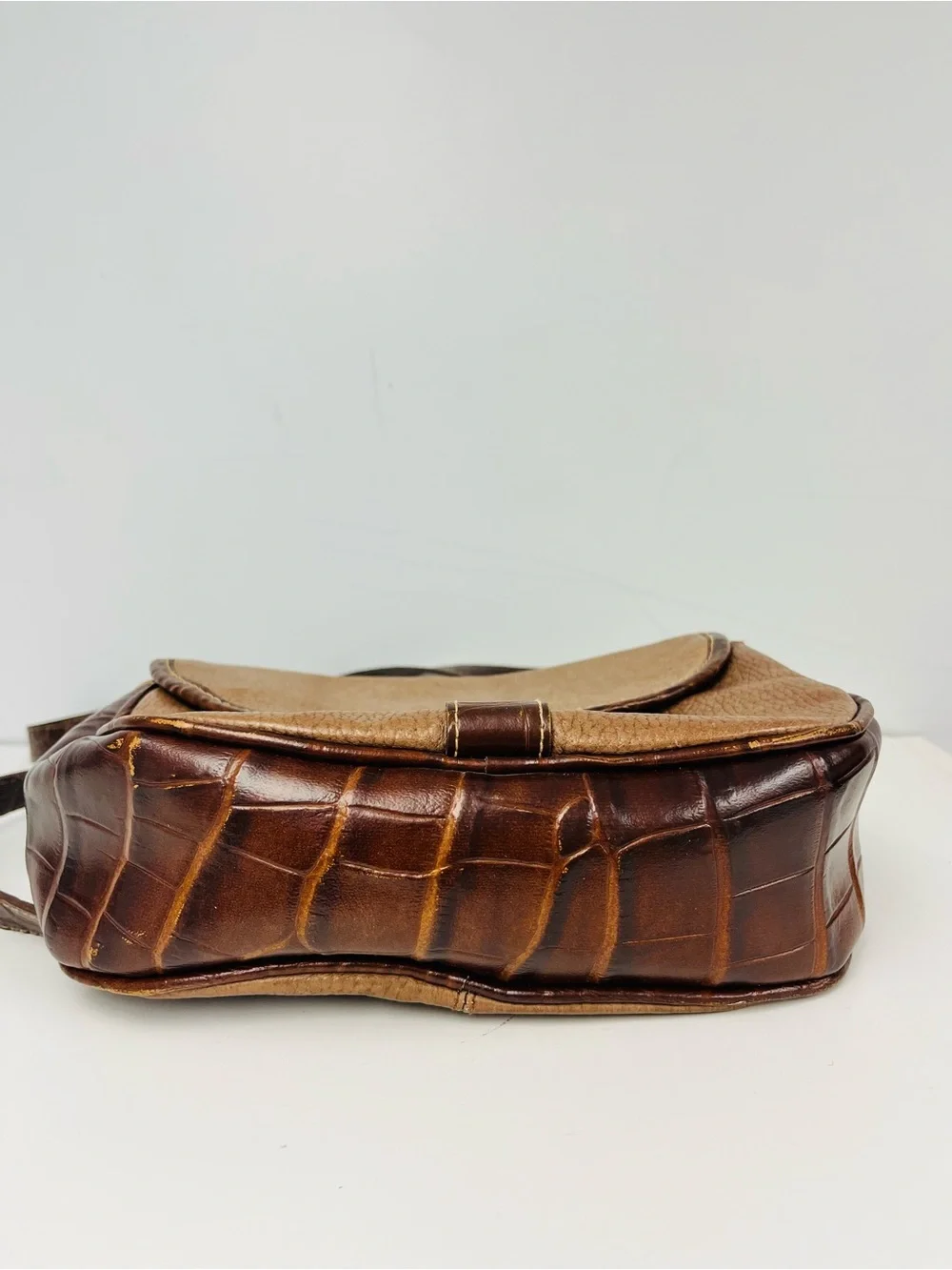 Vintage EMPRESS Brown Leather/Mock Croc Crossbody